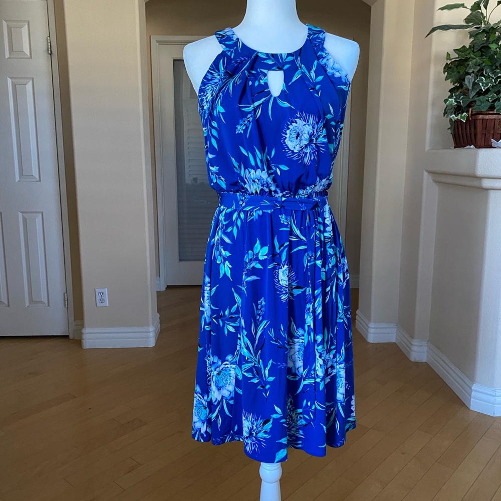 Blue Midi Dress Halter Top Keyhole